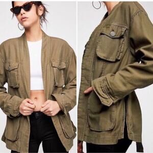 Free People Belted Wrapped Military Jacket Green‎ Size Small